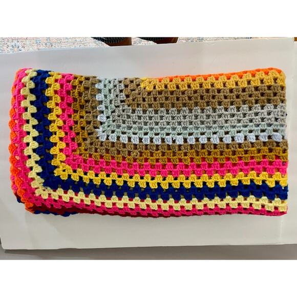 Boho Cottagecore Hand Crocheted Granny Square Afghan Throw‎ Blanket 68"x47" - Picture 3 of 4